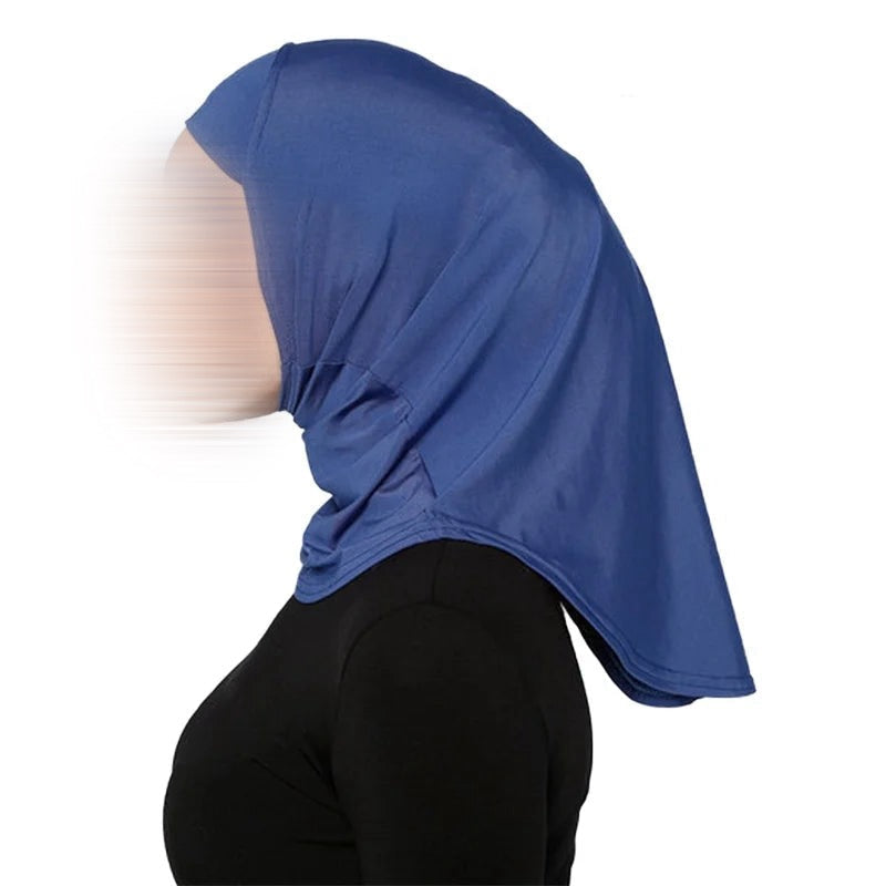 Hijab Sport Modal Bleu – Écharpe Haut Stretch, Turban Sportif Femme, Voile Léger et Confortable