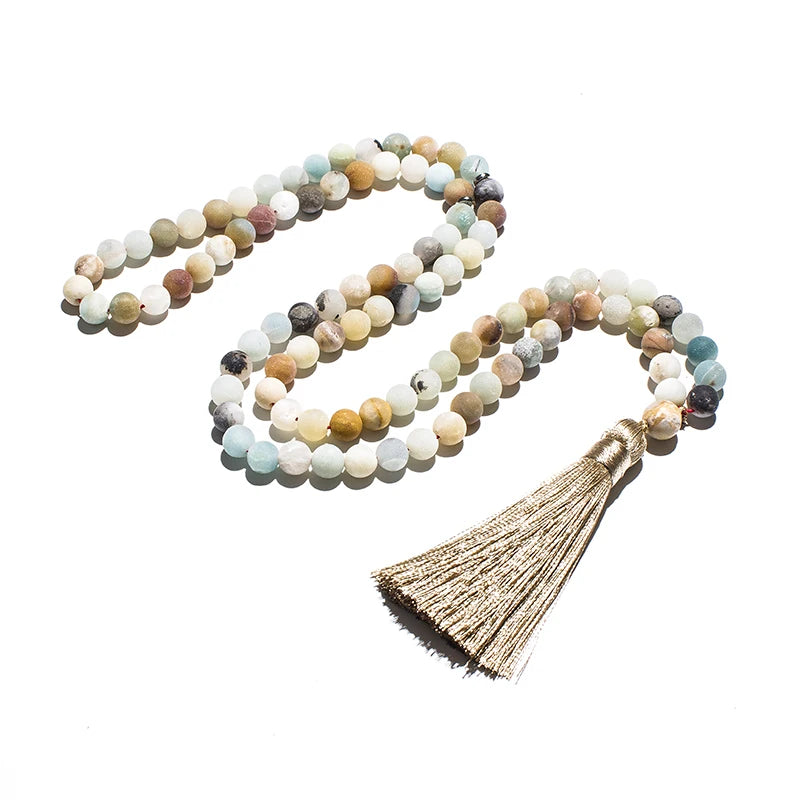 Chapelet de 99 Perles en Pierres Naturelles – Amazonite, Œil-de-Tigre, Onyx Mat