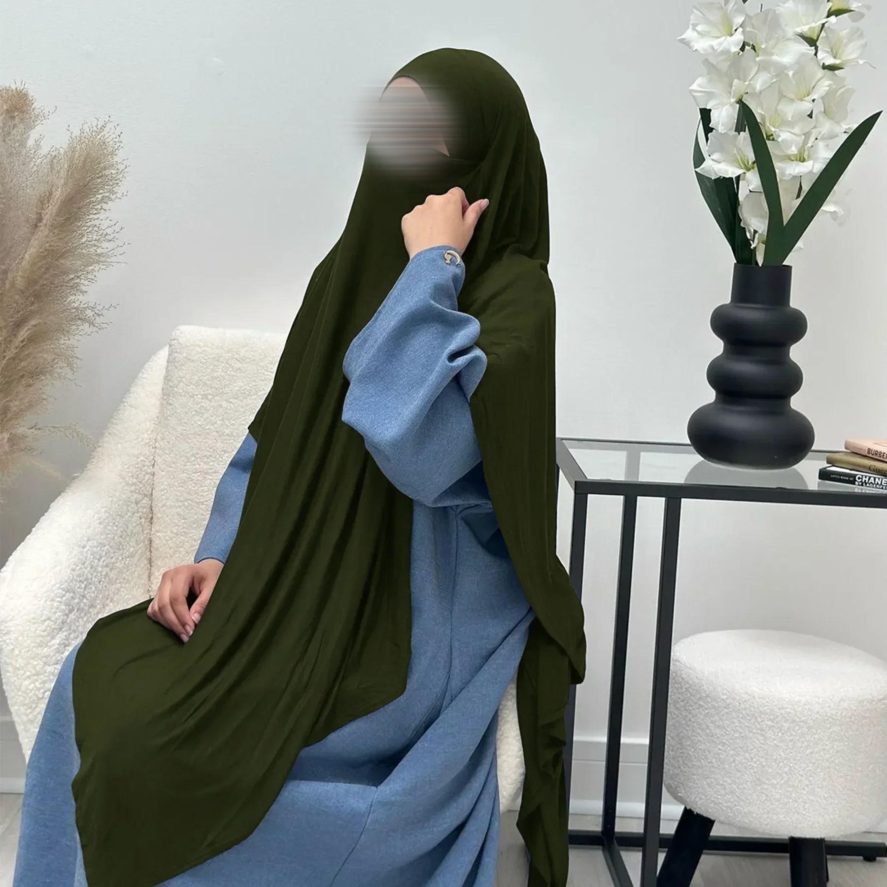 Khimar Long Jersey – Voile Islamique Long pour Femme, Style Jilbab Modeste et Confortable