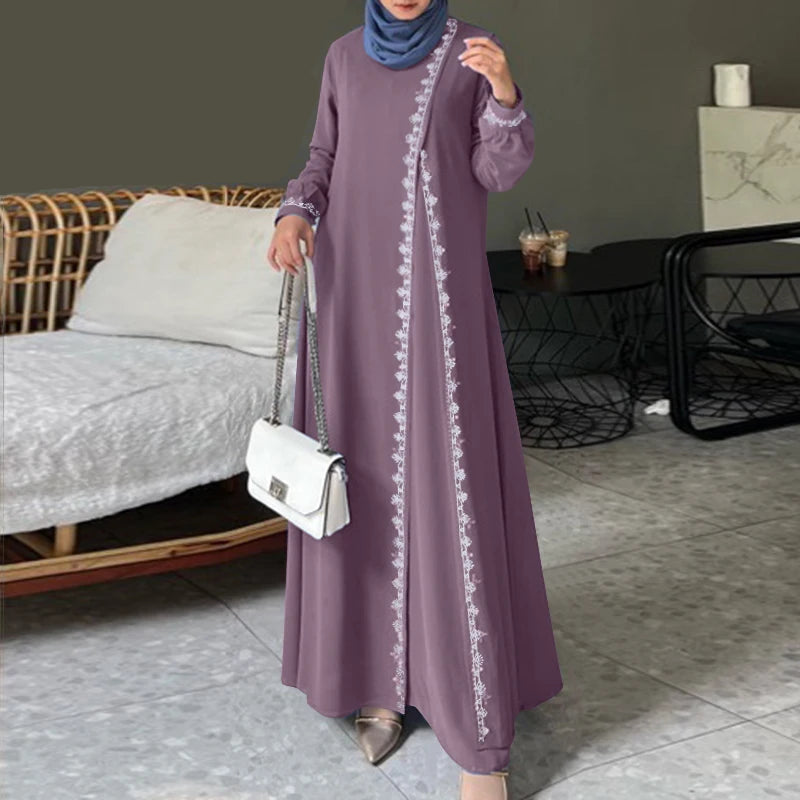 Robe Longue Élégante avec Dentelle – Tenue Automne/Hiver Chic et Confortable