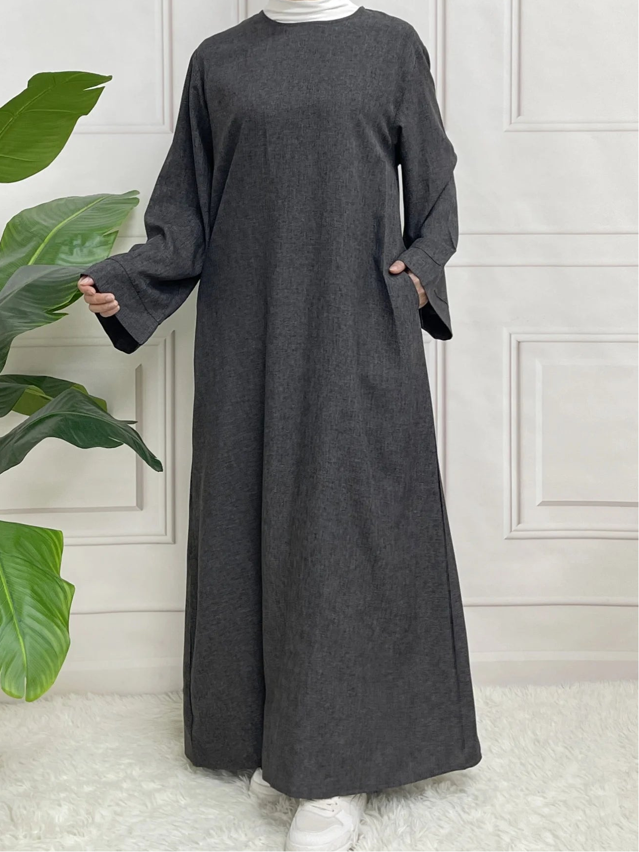 Abaya Longue Unie avec Ceinture – Robe Modeste Femme Manches Longues | Tenue Islamique Élégante Sans Hijab