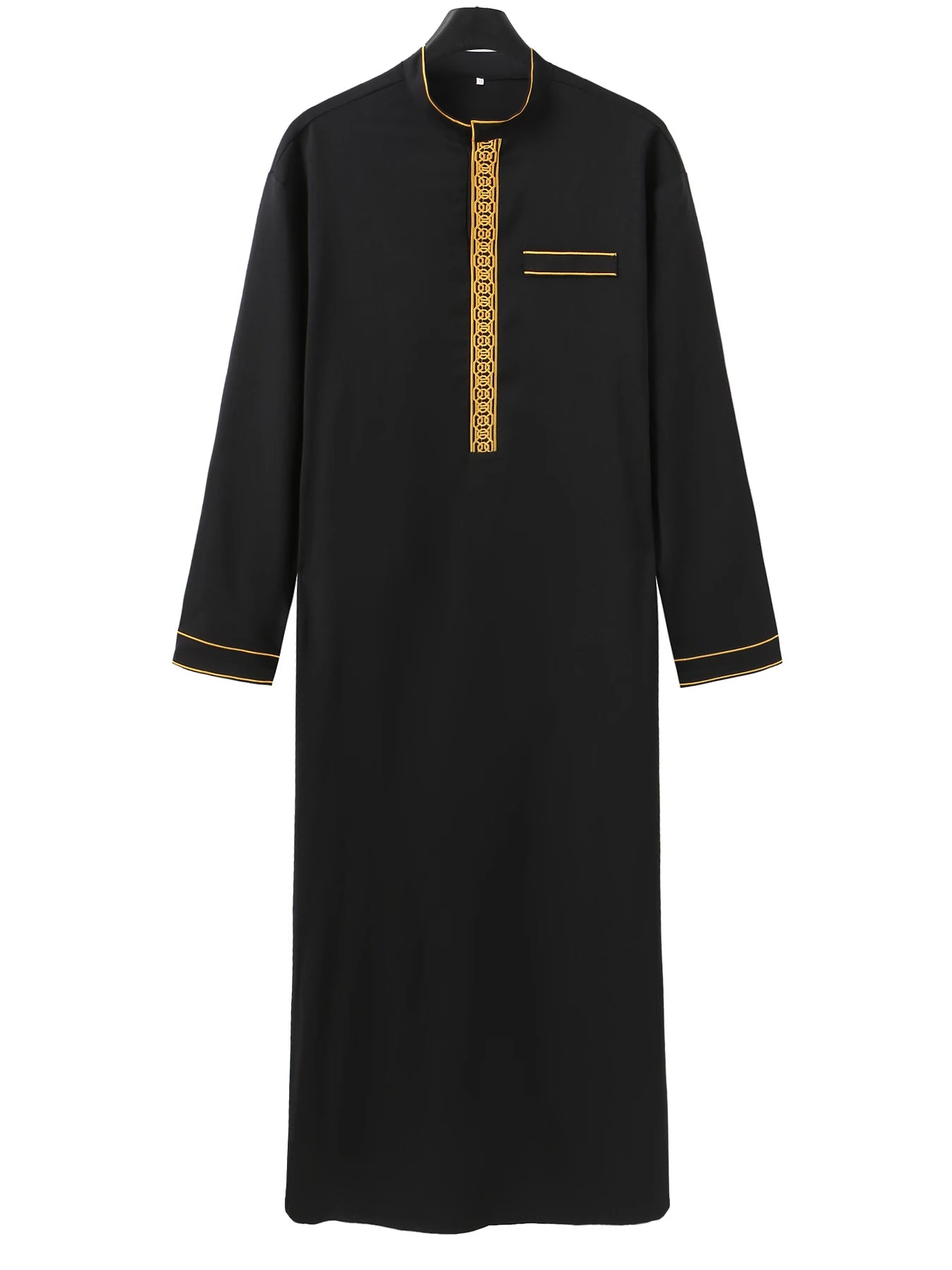 Kamis Homme Longue Robe Arabe – Col Mandarin Brodé, Manches Longues, Style Casual | Jubba Muslim 4 Saisons