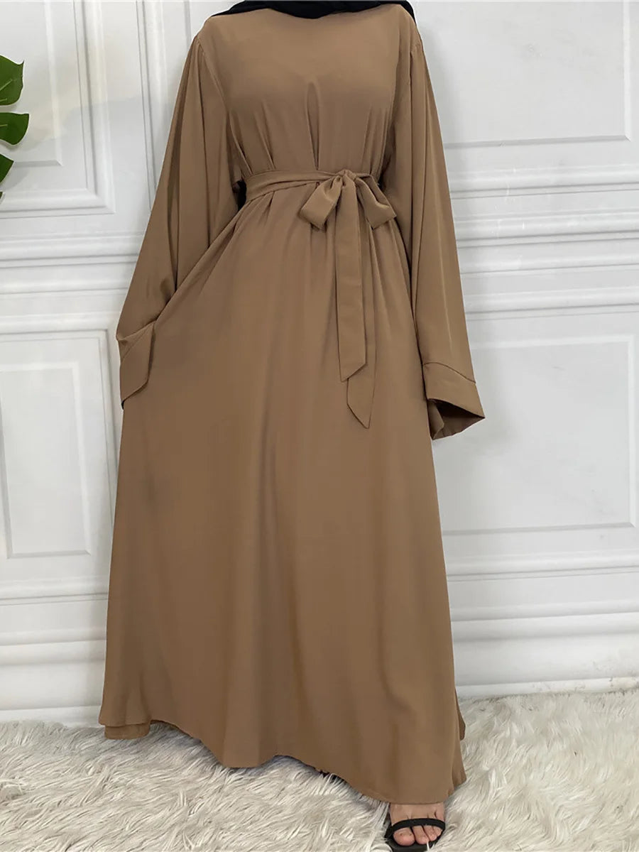 Abaya Longue Élégante pour Femme – Robe Modeste Ceinturée Style Kaftan Turquie | Tenue Musulmane Chic