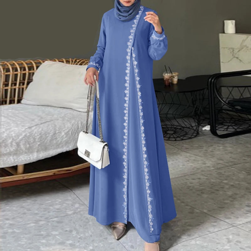 Robe Longue Élégante avec Dentelle – Tenue Automne/Hiver Chic et Confortable