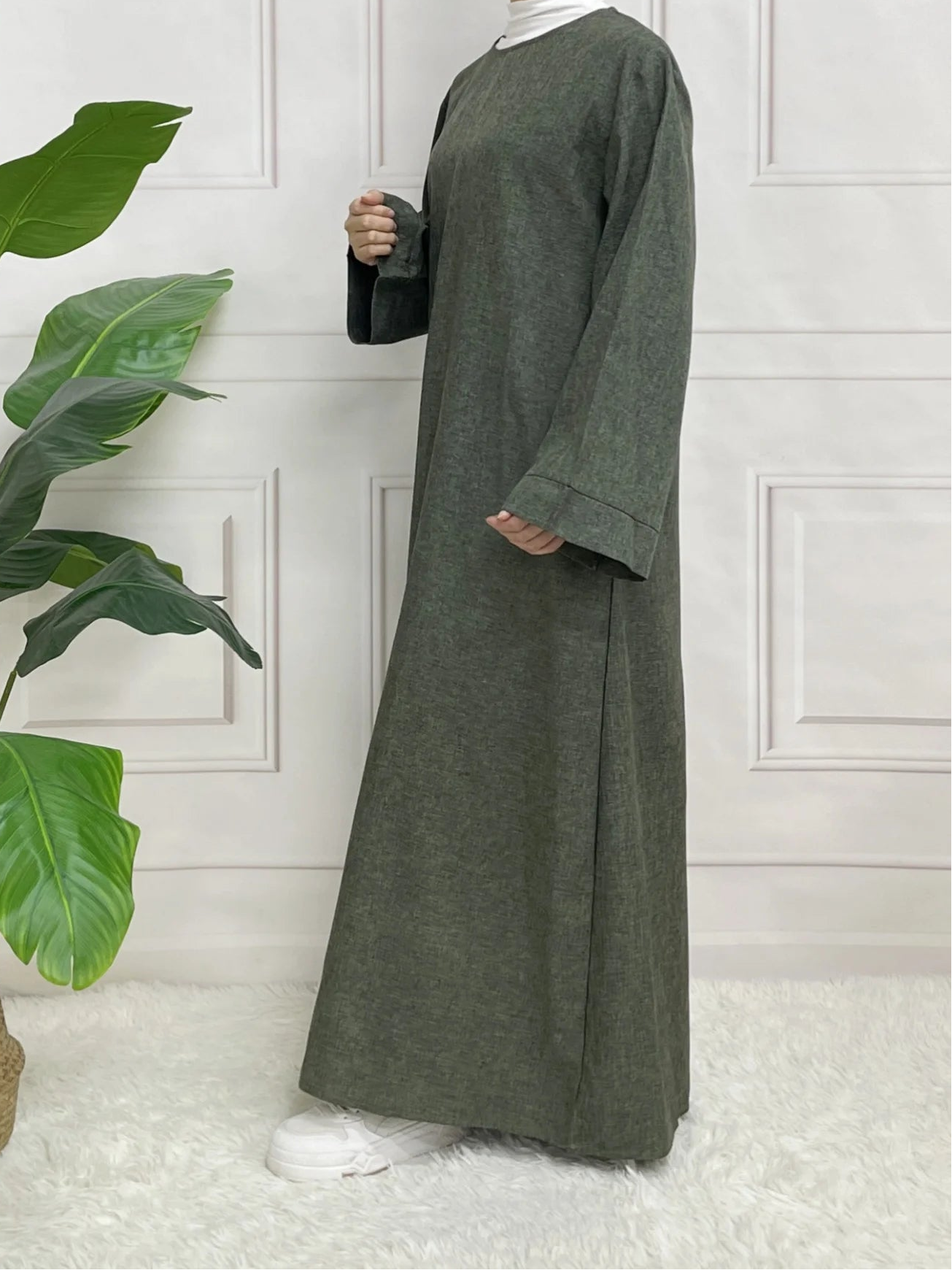 Abaya Longue Unie avec Ceinture – Robe Modeste Femme Manches Longues | Tenue Islamique Élégante Sans Hijab