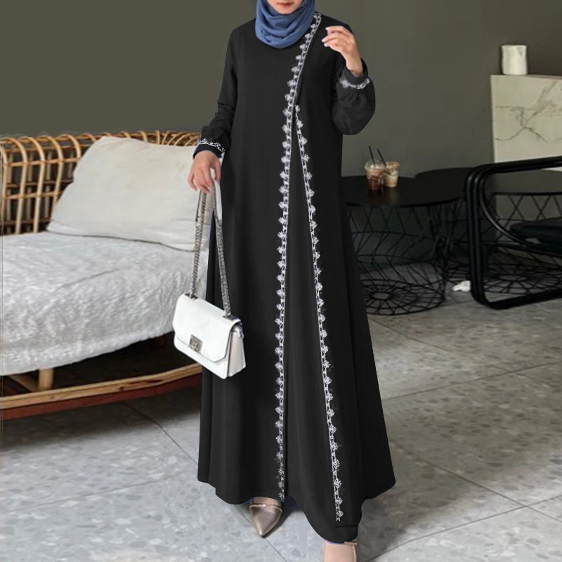 Robe Longue Élégante avec Dentelle – Tenue Automne/Hiver Chic et Confortable