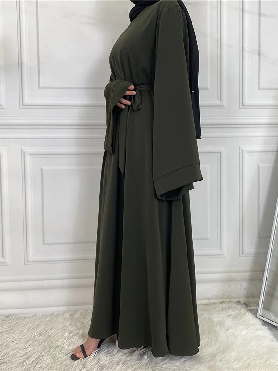 Abaya Longue Élégante pour Femme – Robe Modeste Ceinturée Style Kaftan Turquie | Tenue Musulmane Chic