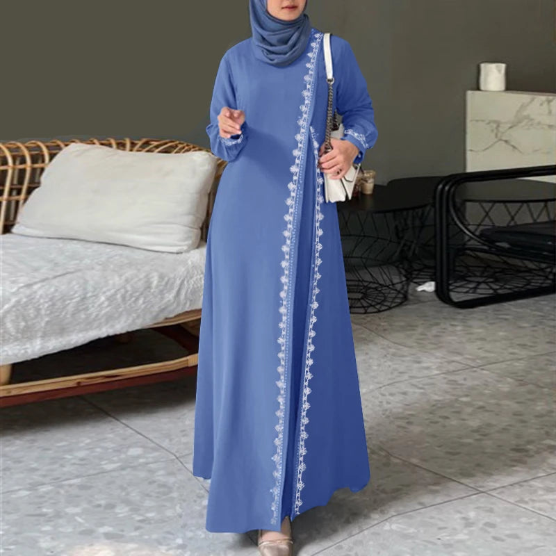 Robe Longue Élégante avec Dentelle – Tenue Automne/Hiver Chic et Confortable