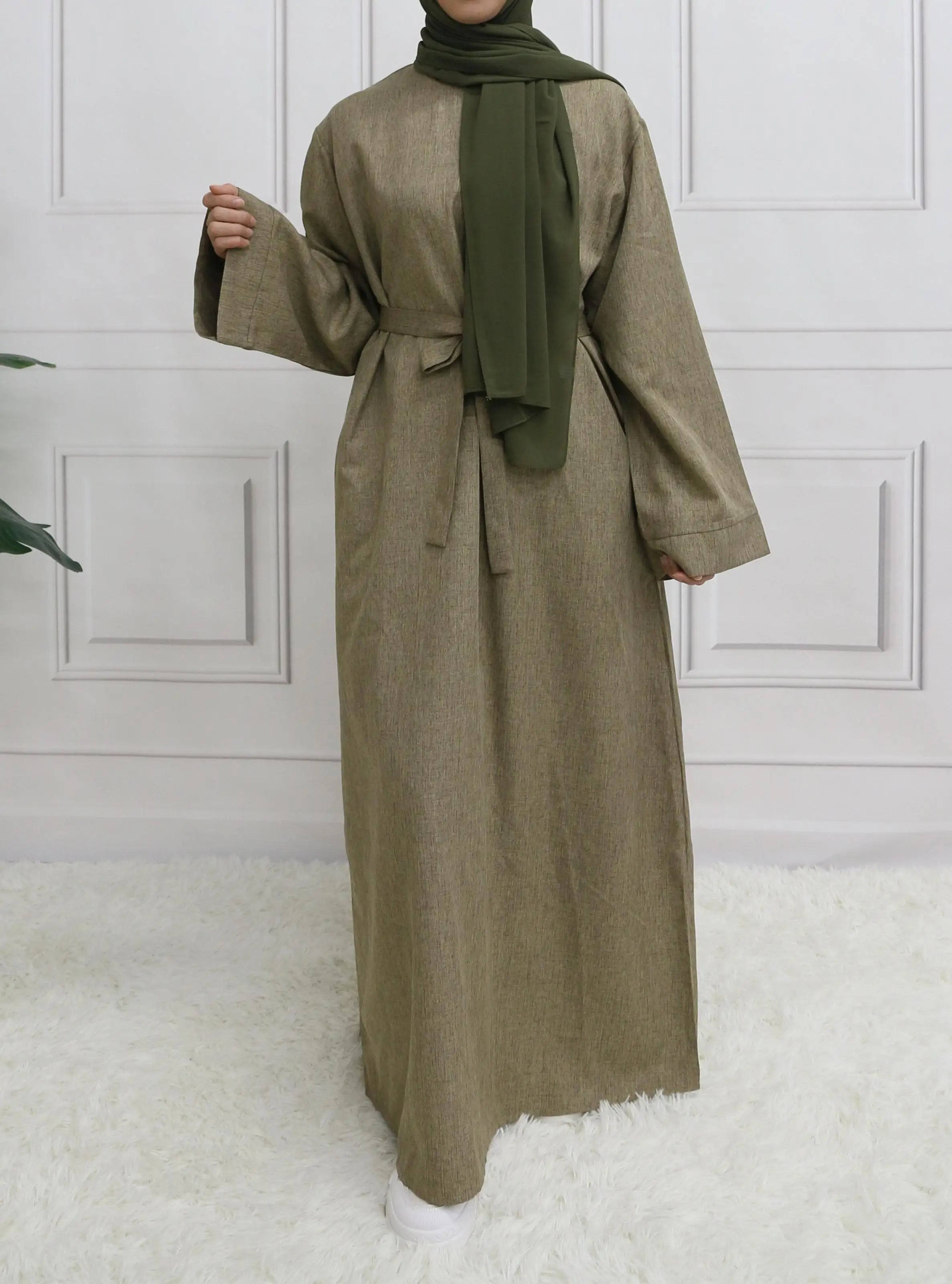 Abaya Longue Unie avec Ceinture – Robe Modeste Femme Manches Longues | Tenue Islamique Élégante Sans Hijab
