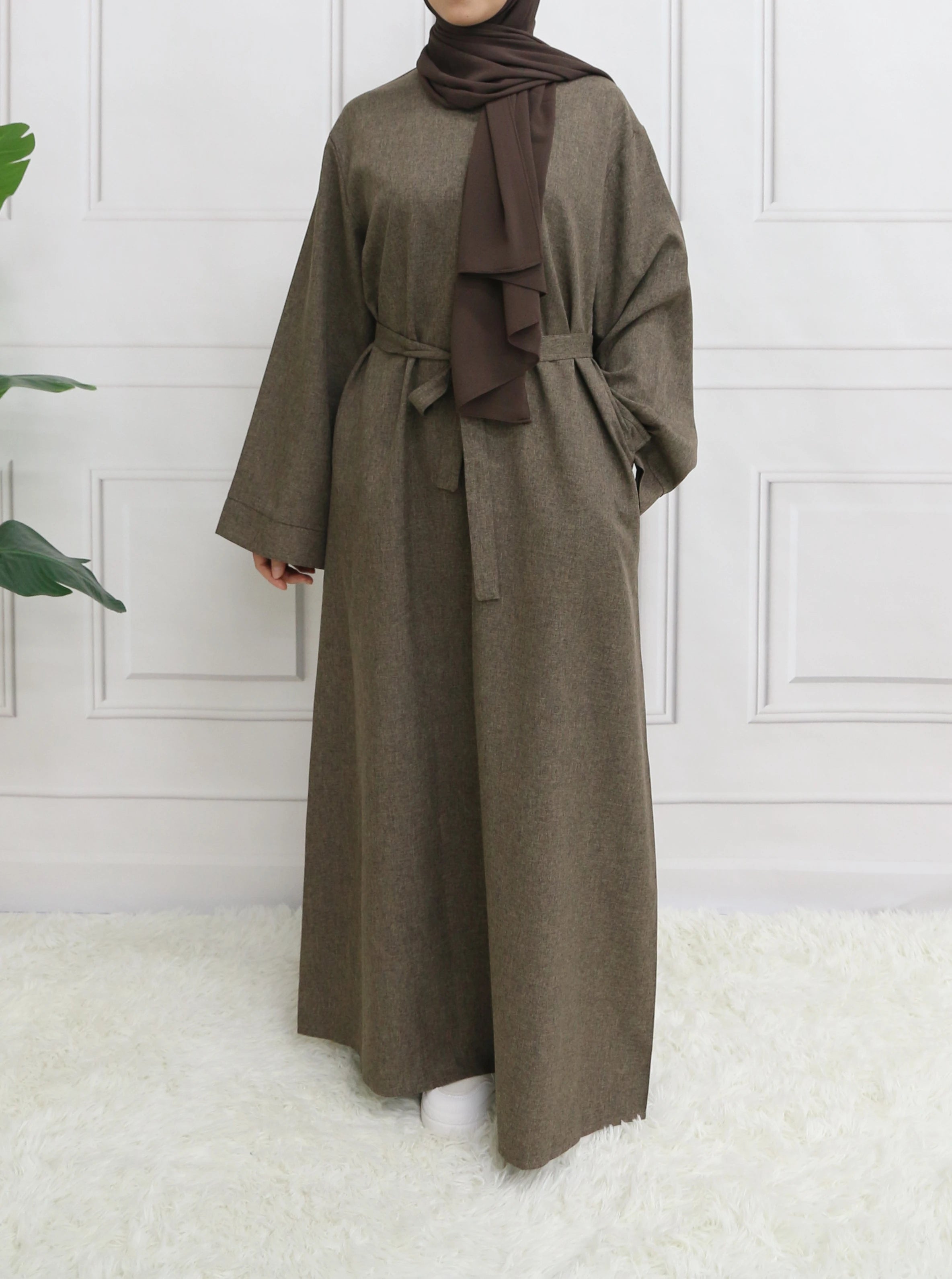 Abaya Longue Unie avec Ceinture – Robe Modeste Femme Manches Longues | Tenue Islamique Élégante Sans Hijab