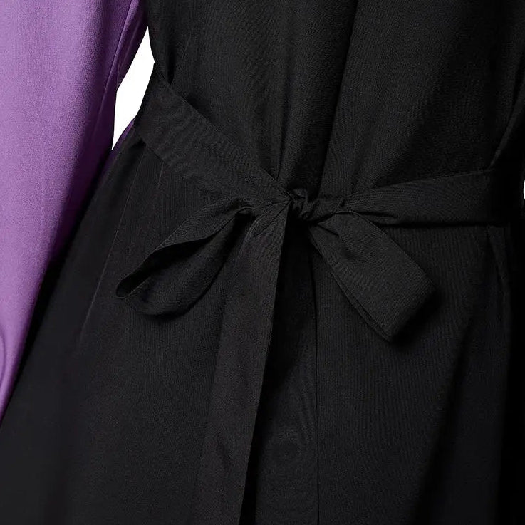 Robe Abaya Longue –  Plissée Bicolore Modeste avec Ceinture, Manches Longues, Style Élégant