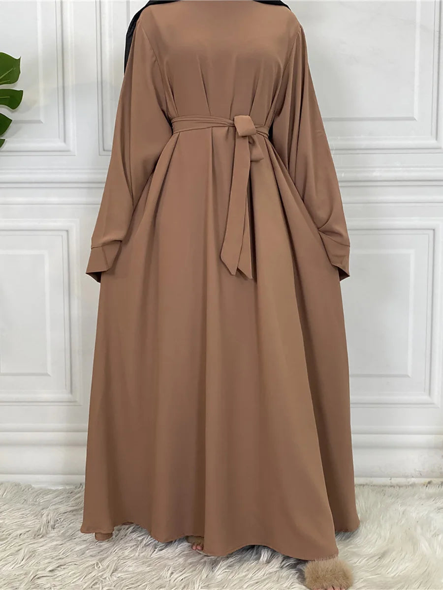 Abaya Longue Élégante pour Femme – Robe Modeste Ceinturée Style Kaftan Turquie | Tenue Musulmane Chic