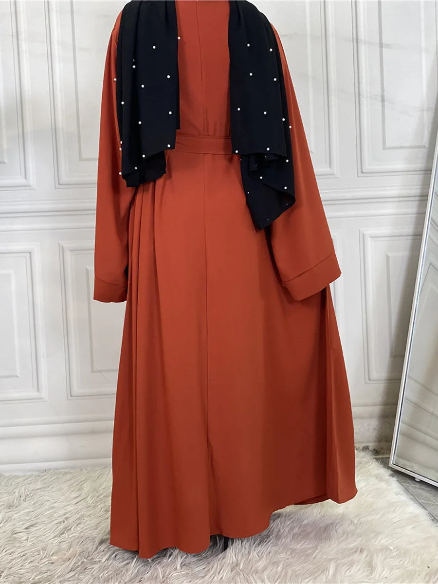Abaya Longue Élégante pour Femme – Robe Modeste Ceinturée Style Kaftan Turquie | Tenue Musulmane Chic