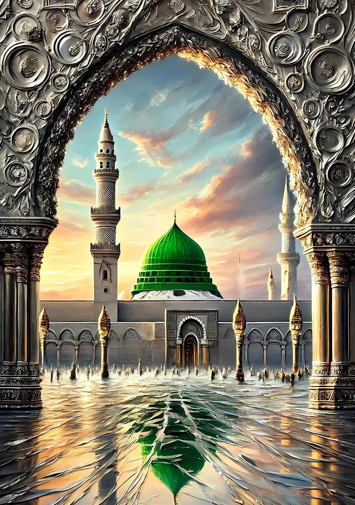 Mosquée Al-Aqsa et Kaaba – Affiche Islamique Aquarelle sur Toile pour Décoration Murale Moderne