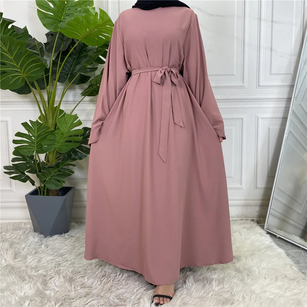 Abaya Longue Élégante pour Femme – Robe Modeste Ceinturée Style Kaftan Turquie | Tenue Musulmane Chic