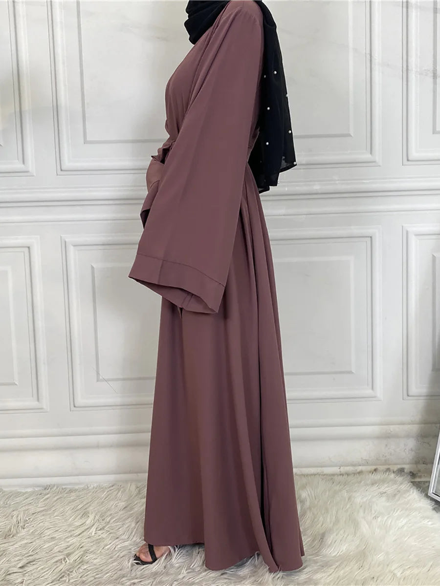 Abaya Longue Élégante pour Femme – Robe Modeste Ceinturée Style Kaftan Turquie | Tenue Musulmane Chic