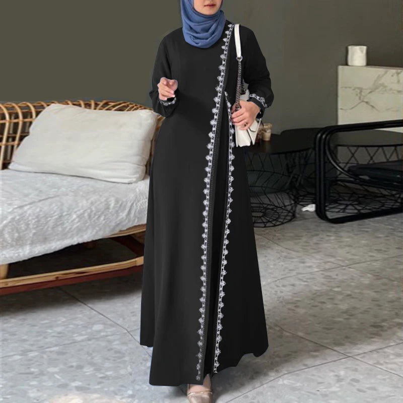 Robe Longue Élégante avec Dentelle – Tenue Automne/Hiver Chic et Confortable