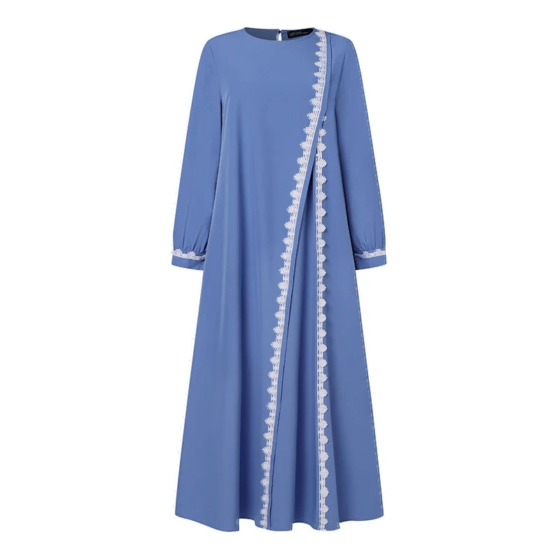 Robe Longue Élégante avec Dentelle – Tenue Automne/Hiver Chic et Confortable