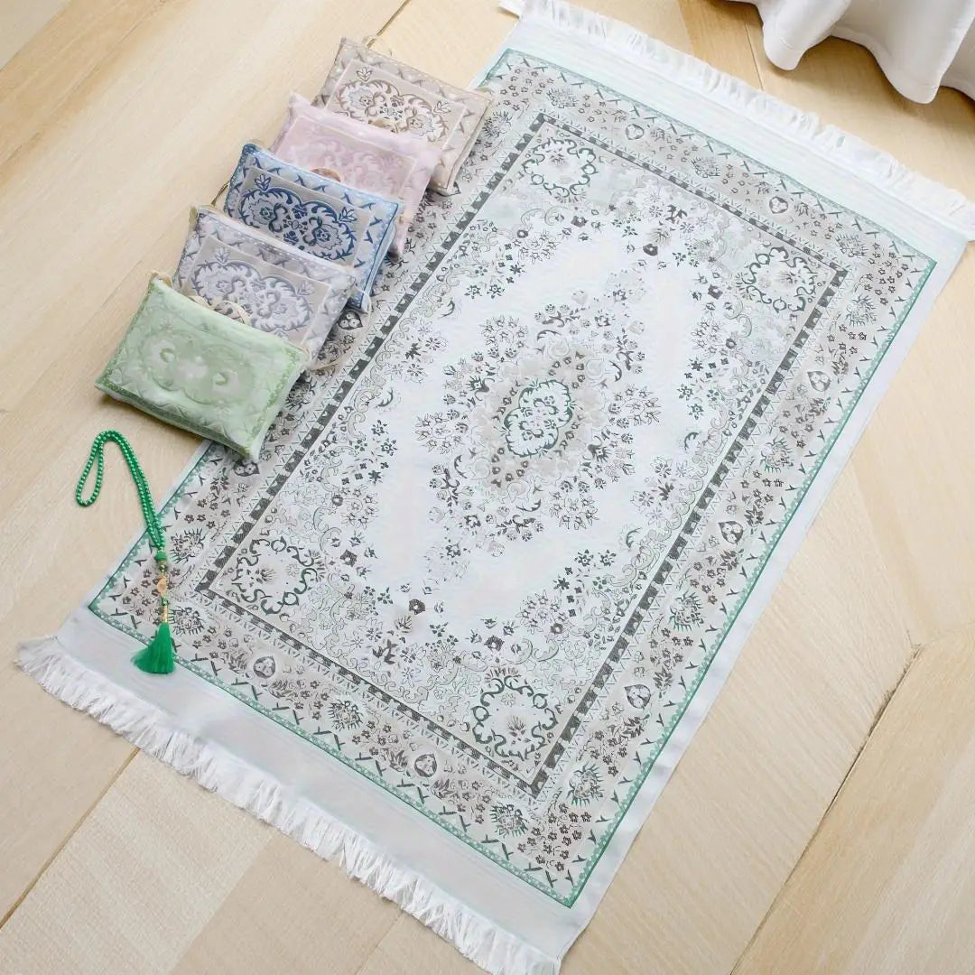 Tapis de Prière Musulman avec Chapelet et Pochette – Set Cadeau Islamique | Tapis Doux Antidérapant pour Ramadan, Eid & Voyage